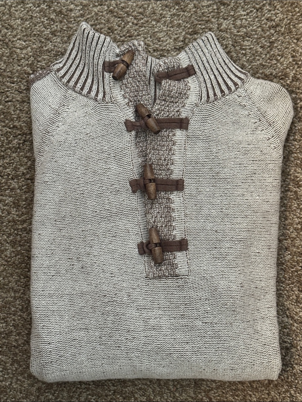 J.B. Holt Men's Rapids Cream Toggle-Front Henley Knit Sweater